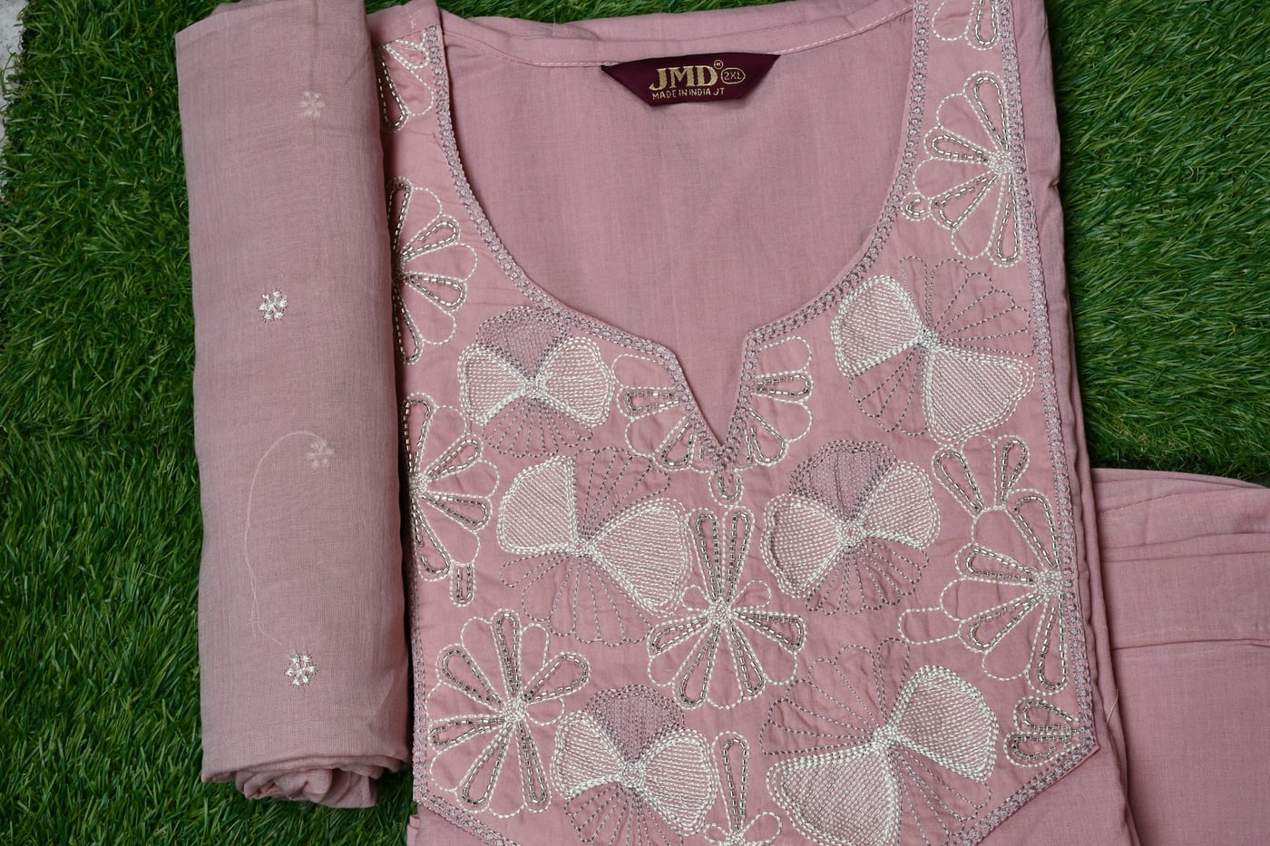 Dusty Rose kurta folded beside its dupatta